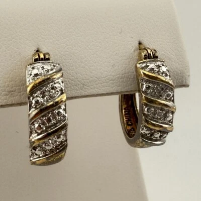 Ross Simons Vintage 925 Sterling Silver Diamond Hoop Latch Earrings (4.7g) - Image 1 of 3