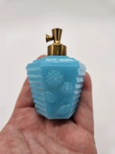 Vintage I.W. Rice Perfume Bottle Blue Opaline Glass Daisy Floral Atomizer - Picture 1 of 8