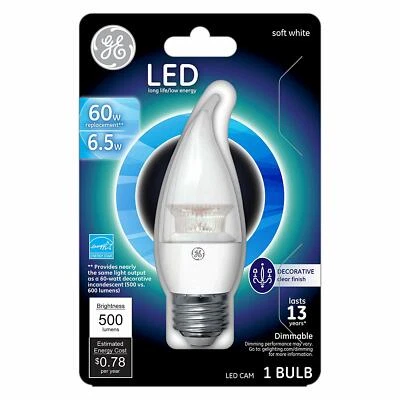 GE Led Bulb Decorative Medium Base Lighting 60w / 6.5w Soft White Flame Tip - Image 1 of 4