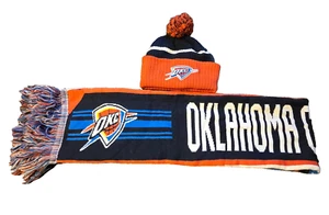 OKC Thunder Beanie & Scarf Set Adult Size Knit Winter Cap NBA Fan Gear - Picture 1 of 15