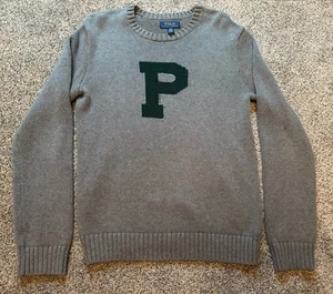 Ralph Lauren Sweater Youth L Gray Sweater Large P Logo Preppy 14-16 - Picture 1 of 7