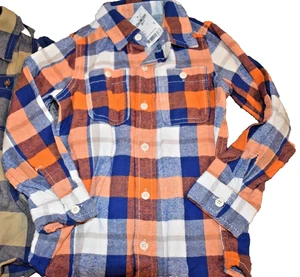G8 Neu mit Etikett 5T OSHKOSH orange & blau kariert Flanell Knopfleiste Langarm Hemd Oberteil - Bild 1 von 5