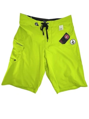 VOLCOM Maguro Solid Board Shorts Mens 30” Neon Green Rubberized Logo Swimwear - Image 1 of 4