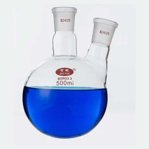 500ml 24#-24# 2 necks Boiling Flask Round Bottom Evaporating Flasks Lab Supply - Picture 1 of 1