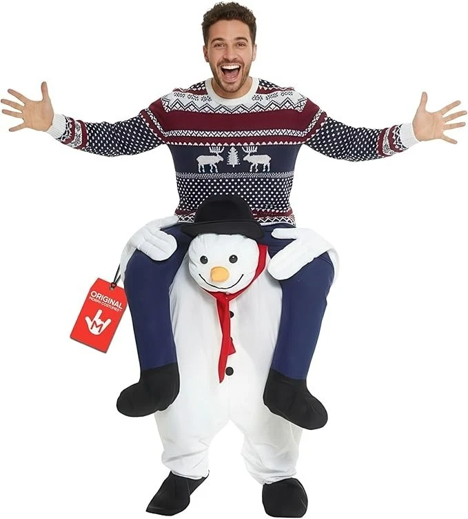 Disfraz de muñeco de nieve adulto a cuestas para hombre mujer divertido traje de Navidad traje de paseo Foto 1 de 4
