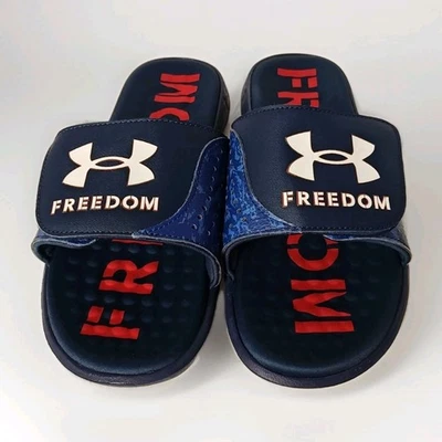 Мужские сандалии-шлепанцы Under Armour Freedom размер 8 синие городские камуфляжные б/у в отличном состоянии - Изображение 1 из 4