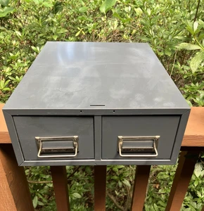 VTG Steelmaster Double File Card Box/Gray Thick Metal w No Rust/ Stackable/ 3x5 - Picture 1 of 5