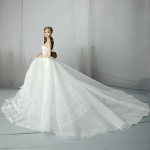 Vestido de novia de encaje blanco hecho a mano para trajes de muñeca de 11,5" vestido largo de fiesta baile - Imagen 1 de 4