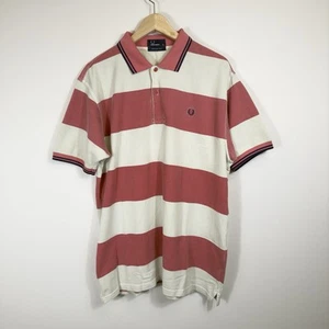 Y2K Fred Perry Pique Polo Shirt Men’s Size XL Pink Cream Striped Short Sleeve - Picture 1 of 11