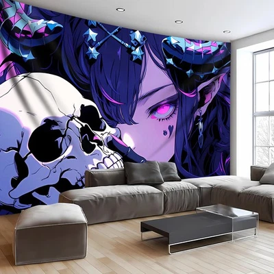 Tapiz UV que brilla en la oscuridad de 1 pieza - Diseño geométrico genial para mujeres y calaveras, pe grande Foto 1 de 4