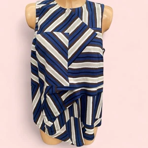 Top Topshop Azul Marino Geométrico Rayas Capas Asimétrico Estilo 60 s Talla 14 - Imagen 1 de 2