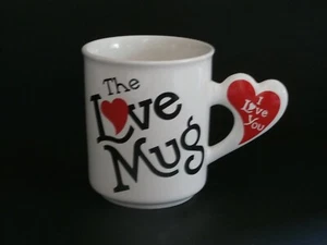 1970s Korea THE LOVE MUG Coffee Cup w/ Heart-Shaped Handle Red Valentine's Day - Picture 1 of 12