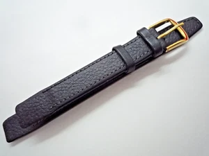 Black 14 mm Darlena Genuine Leather Open Ended Watch Strap Gold Buckle 14mm Lug - Picture 1 of 4