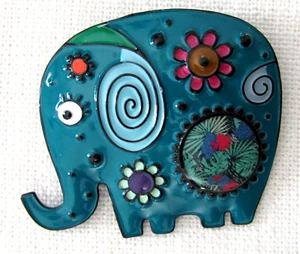Broche de elefante verde azulado con características multicolores - esmalte sobre metal - Imagen 1 de 2
