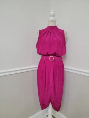 VESTIDO Vintage Sarah Taylor Cóctel Fucsia Rayón  Foto 1 de 4