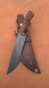 CUSTOM HANDMADE D2 TOOL STEEL BLADE HUNTING BOWIE KNIFE WOODEN HANDLE+SHEATH - Picture 1 of 7