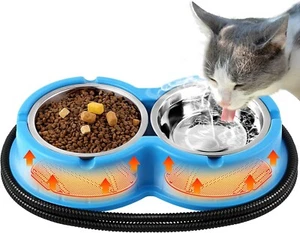 Dreyoo Beheizter Wassernapf für Outdoor Katzen Doppel Edelstahl Heiznäpfe - Bild 1 von 7