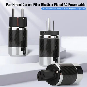Par de enchufes de alimentación de la UE HiFibra de carbono IEC 320 SCHUKO Connectos enchapados en rodio EE. UU. - Imagen 1 de 21
