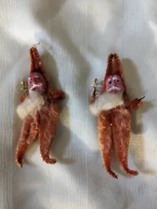 2 Ornamenti Natalizi Babbo Natale Vintage Argilla Faccia Ciniglia Occupato Giappone Etichette - Foto 1 di 5