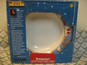 4 Soup Bowl Debbie Mumm Snowman Snowmen 7.5” Sakura 1998 EUC w/ Box Lot B - Picture 1 of 6