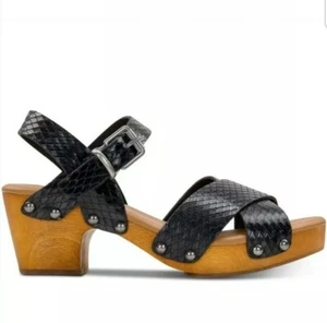 Patricia Nash Gigi Black Leather Wood heel Platform Sandals 7.5 Bohemian - Picture 1 of 6