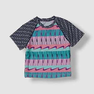Nike Kids Girl Pink Blue Wave Crop Short-Sleeve Rashguard Top Swimwear Size L - Picture 1 of 1