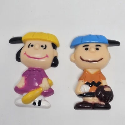 Vintage Peanuts Baseball Magnets Charlie Brown and Lucy 3D Fridge 1950 & 1952  - image 1 of 4