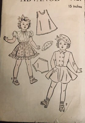 VTG Advance 4421 Skirt Blouse Slip Panties Skating Outfit Tam Fits 15" Doll - Image 1 of 4