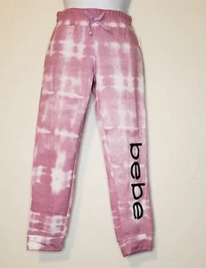 Bebe Girls Mauve White Elastic Waist Tie Dye Print Logo Jogger Pants Small (7/8) - Picture 1 of 10