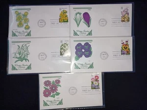 1996 Winter Garden Flowers FDC, Artcraft Cachets, Set of 5, Sc #3025-29 (F33555) - Picture 1 of 2