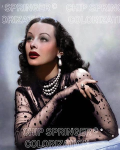 HEDY LAMARR WEARING PEARLS BEAUTIFUL COLOR PHOTO BY CHIP SPRINGER - Picture 1 of 1