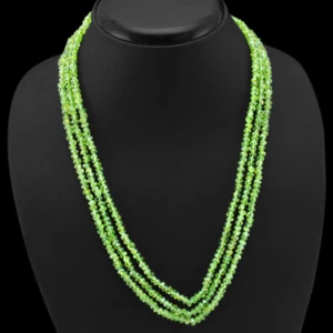 FACETED 251.00 CTS NATURAL 3 LINE GREEN PERIDOT ROUND SHAPE BEADS NECKLACE (RS) - Picture 1 of 3
