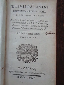 1793 LIVY HISTORIES OF ROME or HISTORIARUM AB URBE CONDITA LIVII TOMUS PRIMUS ^ - Picture 1 of 10