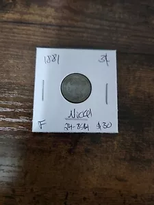 1881 Three Cent Nickel, F - Picture 1 of 2