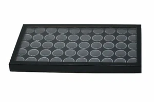 50 Quarter Size Lucite Cups in 14 x 8 x 1 Riker Display Case Coins Buttons - Picture 1 of 4