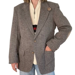 Farah Gray Wool Tweed Elbow Patch Sport Coat Throat Latch Western Blazer Sz 40R - Picture 1 of 9