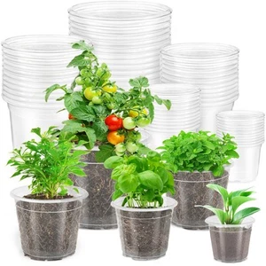 60Pcs Clear Nursery Pots with Drainage Holes,Transparent Plastic Plant Pot Se... - Picture 1 of 7