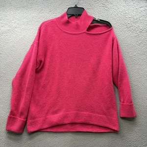 1.state Cut Out Cold Shoulder Turtleneck Sweater Top Hot Pink Fuchsia Size S - Picture 1 of 9