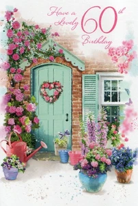 BIGLIETTO AUGURI 60 ANNI 'HAVE A LOVELY 60° COMPLEANNO' E BUSTA ABBINATA 5"X7" - Foto 1 di 3