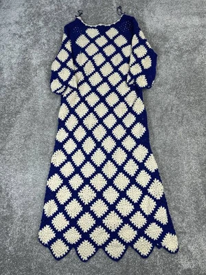 Zara Dress Womens Small Blue Beige Cotton Knit - Image 1 of 4