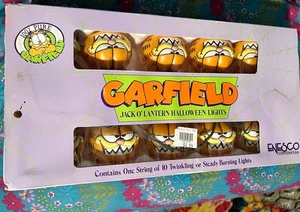 New Old Stock 1978 Garfield Jack O' Lantern Pumpkin Halloween 10 Lights  Enesco - Picture 1 of 10
