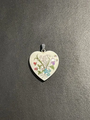 Vintage Victorian Enamel Heart Pendant Handpainted - Image 1 of 4