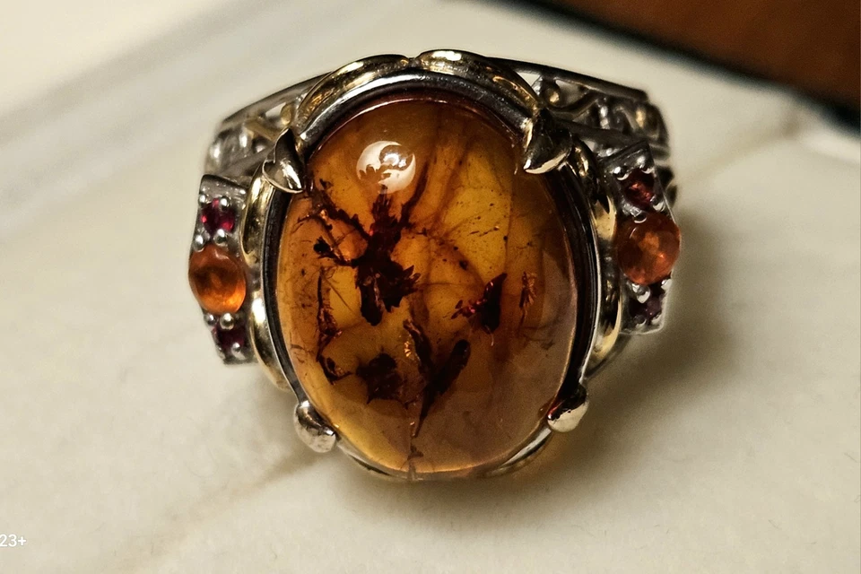 Anillo Ámbar Báltico Gemas En Vogue Michael Vallituti 925 De Colección Unisex 9 Foto 1 de 4