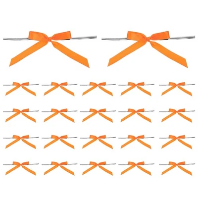 3" Satin Ribbon Bow, 100 Pcs Twist Tie Bows for DIY Party Craft Gift, Orange - Image 1 of 4