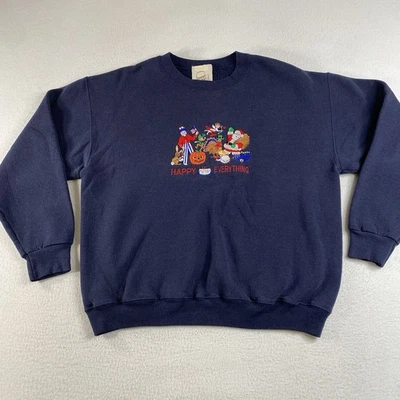 90s Peanut Butter & Jelly Sweatshirt Large "Happy Everything" Navy Christmas USA - Image 1 of 4