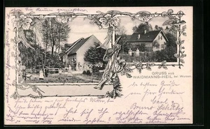 Wurzen, Ansichtskarte, Gasthof Waidmannsheil mit Personal 1905 - Picture 1 of 2