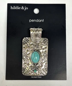 Hildie & Jo Southwestern Style Pendant Turquoise Blue Stone Silver tone - Picture 1 of 4