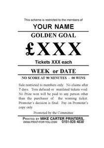 1 SET of Golden Goal Tickets - Minute Only 91 tickets - Fundraising - Picture 1 of 3
