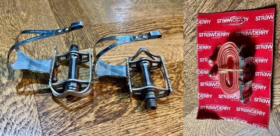 Pedali Ciclismo Vintage Lyotard con Puntapiedi Christophe e Cinghie NOS Eroica - Immagine 1 di 4