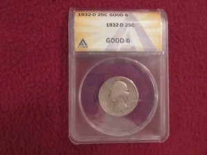 1932 D Washington Quarter ANACS GOOD 6 - Picture 1 of 7